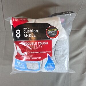 Hanes Men's Cushion Ankle Socks 8-Pack | Size 6-12 | Double Tough | FreshIQ |New